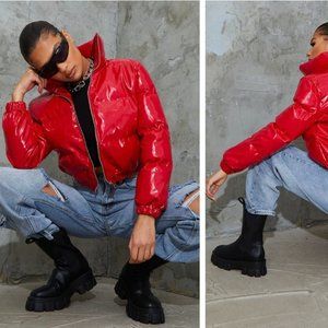 PLT Red Vinyle Puffer Jacket